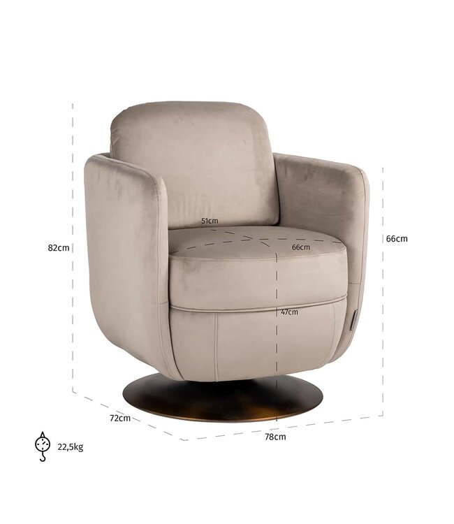 Richmond Interiors Draaifauteuil Turner khaki velvet fire retardant (FR-Quartz 903 Khaki)