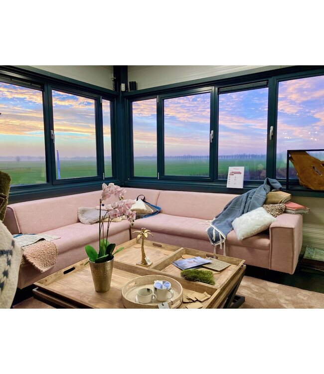 Salontafel vierkant mangohout en metalen onderstel met dienbladen 120 x 120 cm