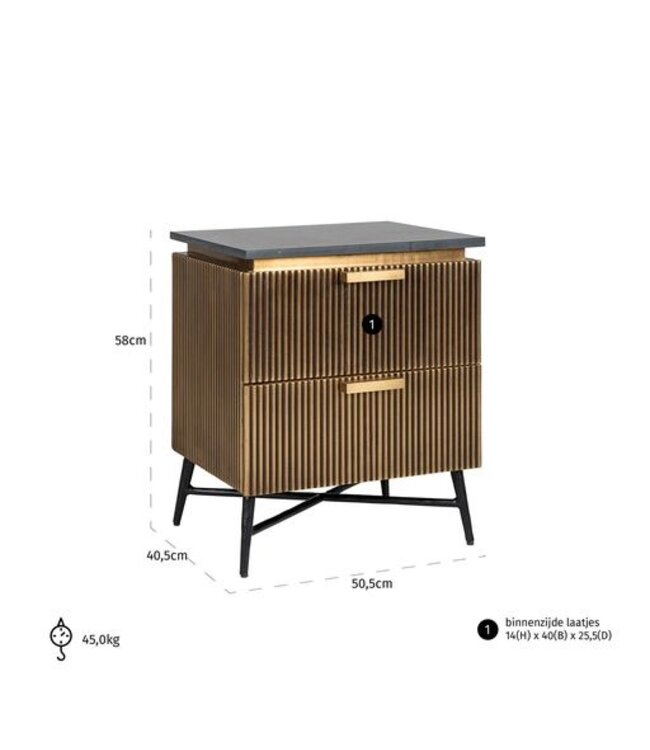 Richmond Interiors Nachtkastje Ironville 2-laden (Gold)