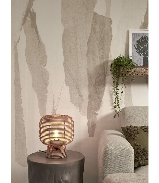 Good& Mojo Tafellamp Tanami met rotan voet, Naturel of Zwart