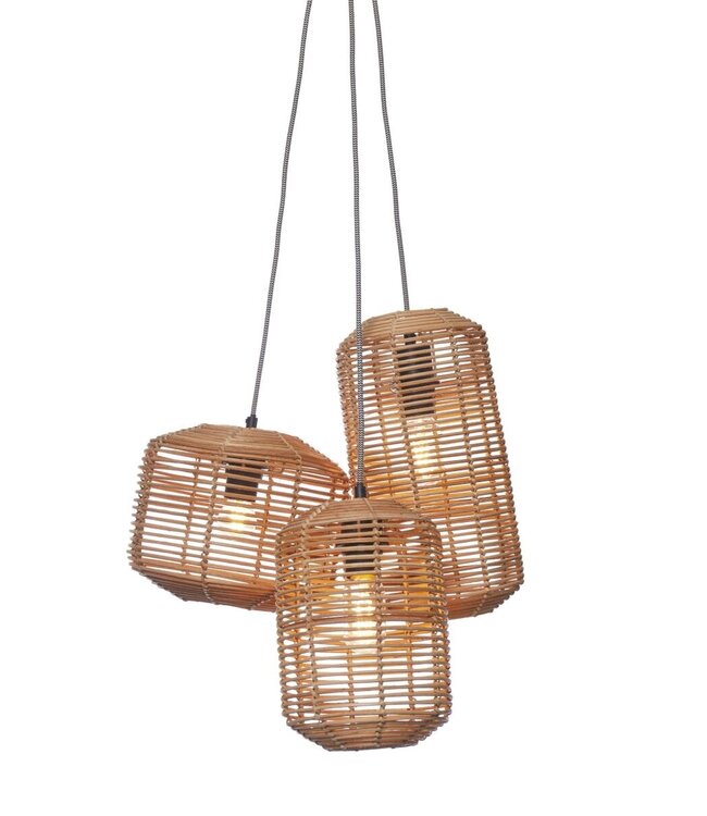 Good&Mojo hanglamp Tanami rotan met 3 lampenkapjes