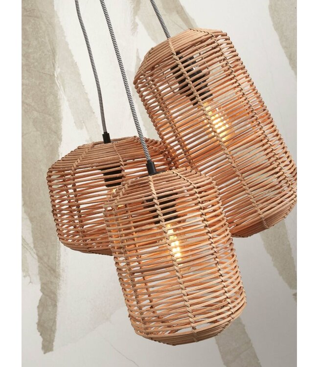Good&Mojo hanglamp Tanami rotan met 3 lampenkapjes