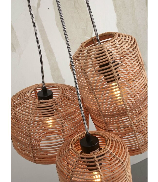 Good&Mojo hanglamp Tanami rotan met 3 lampenkapjes