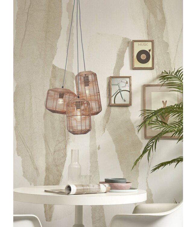 Good&Mojo hanglamp Tanami rotan met 3 lampenkapjes