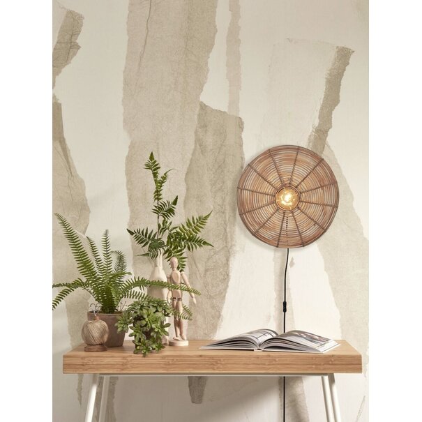 Good&Mojo Wandlamp Tanami rotan schijf in naturel of zwart