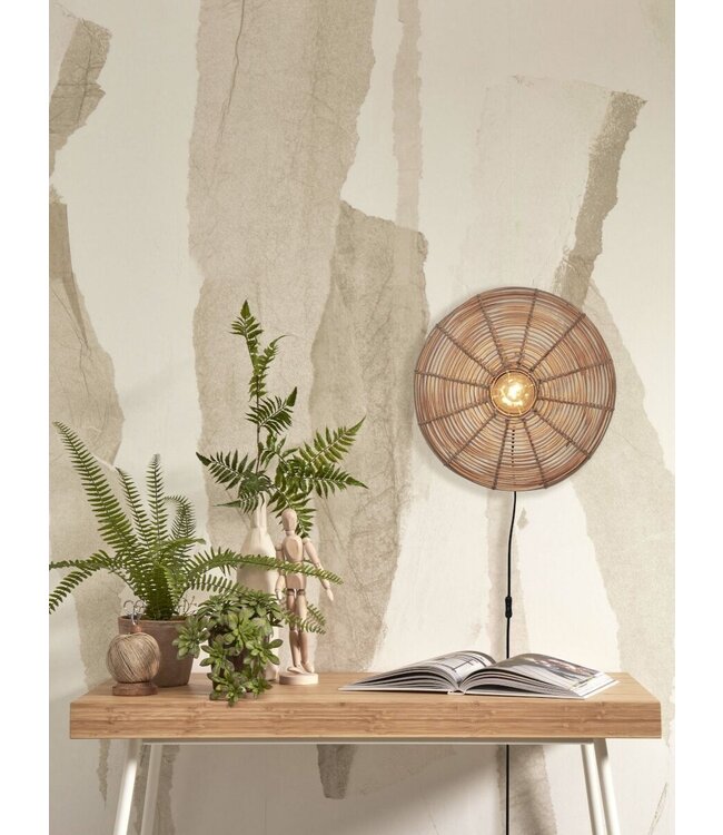 Wandlamp Tanami rotan schijf in naturel rotan