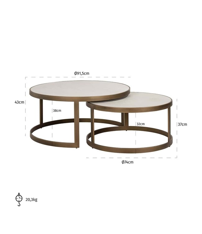 Richmond Interiors salontafel Whitebone brass set van 2 (Verona Grey)