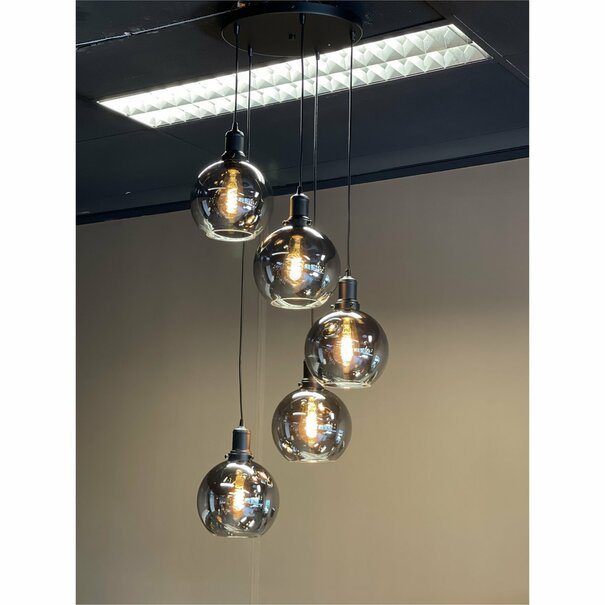 Luxury Living Hanglamp Smoke Glas 5-Licht Rond