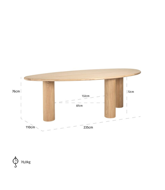 Richmond Interiors eettafel Oakley 235 cm (Natural oak)