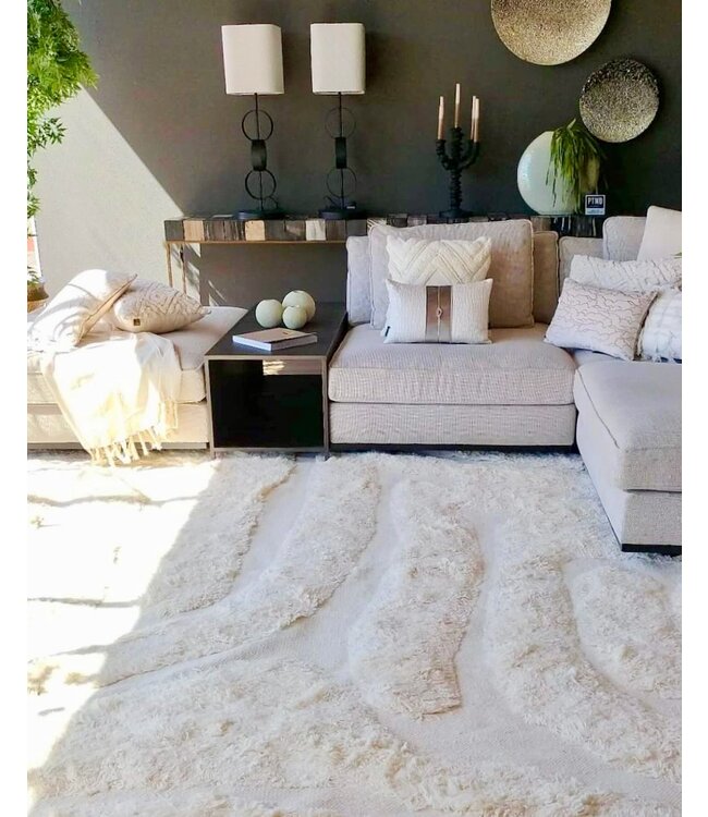 Wollen vloerkleed Desert Wave Off White in 3 maten