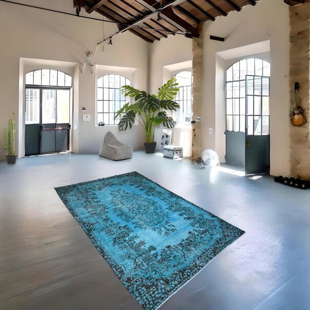 Yelvaer Turquoise vintage vloerkleed - 243x162 cm - HANDGEMAAKT