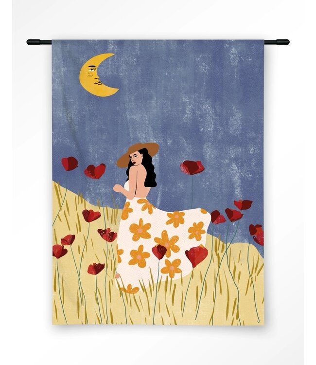 Urban Cotton Wandkleed Girl in a Poppyfield