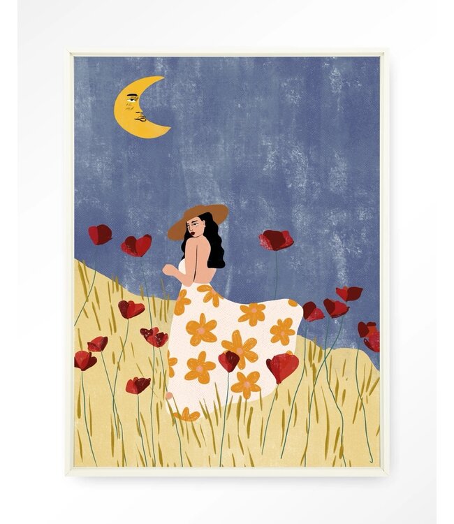 Urban Cotton Wandkleed Girl in a Poppyfield