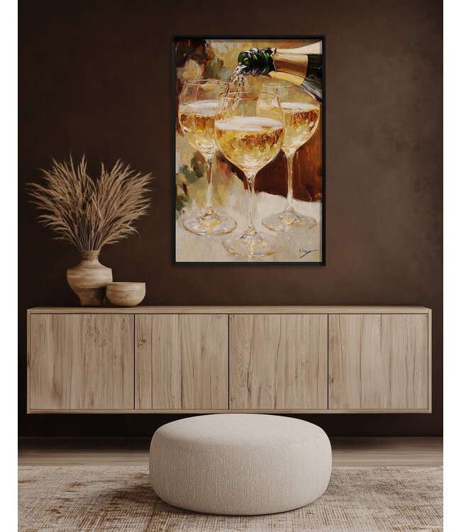 Wandkraft Golden Bubbles op Feltro Acustico met zwarte lijst