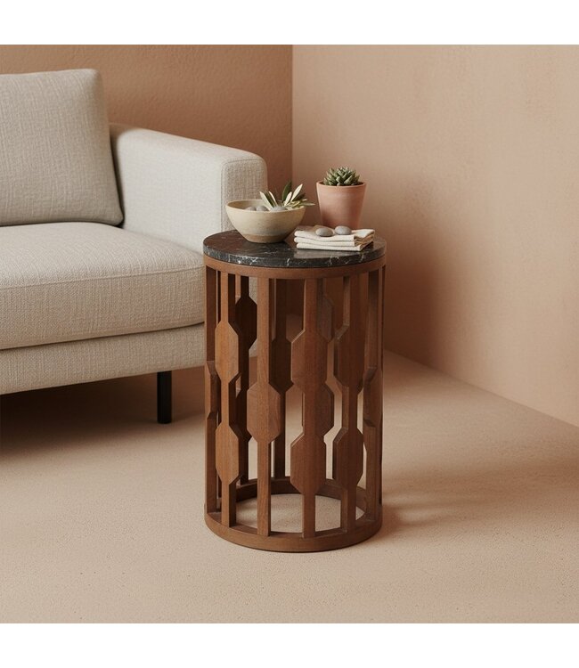 Lampung bijzettafel marmer zwart - 40x40x50 cm