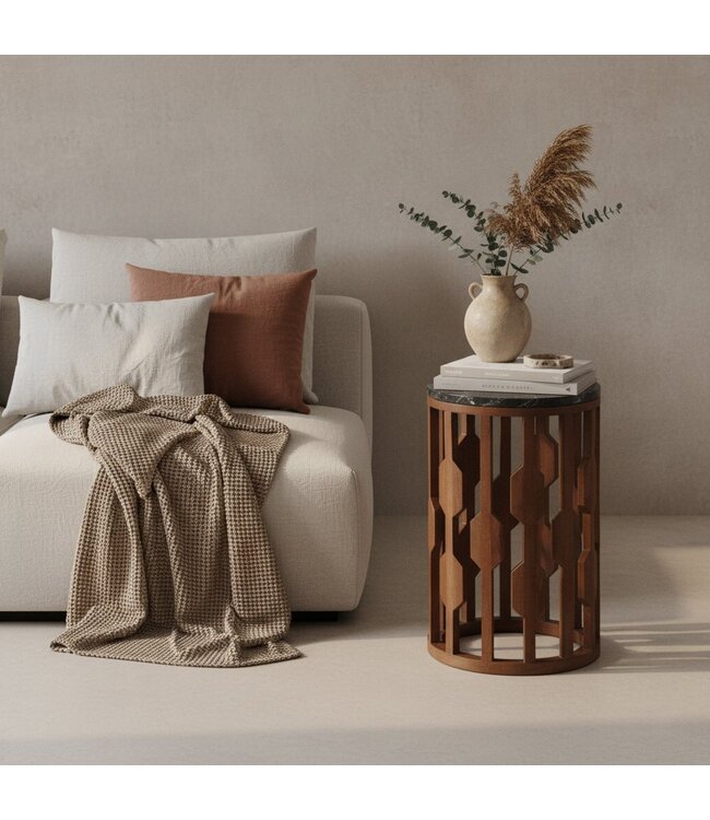 Lampung bijzettafel marmer zwart - 40x40x50 cm