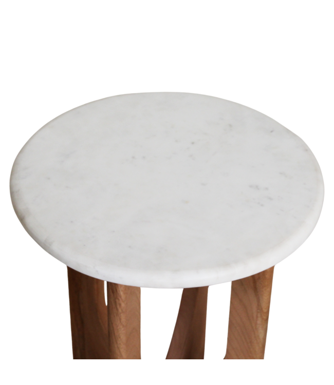 Kuching bijzettafel marmer wit - 30x30x50 cm