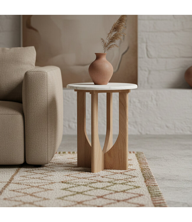 Kuching marmeren bijzettafel - wit 30x30x50 cm