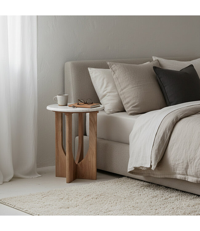 Kuching marmeren bijzettafel - wit 30x30x50 cm