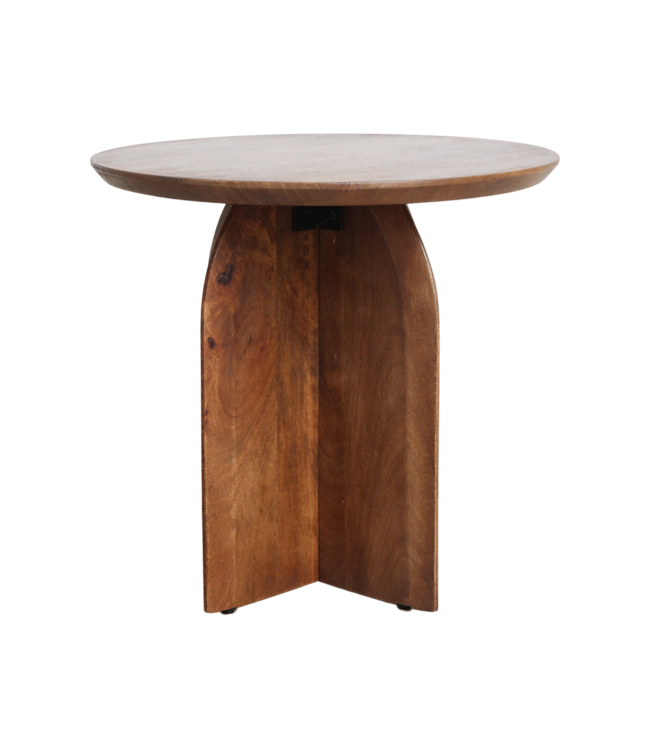 Bullnose mangohouten bijzettafel cross Ø 50 cm