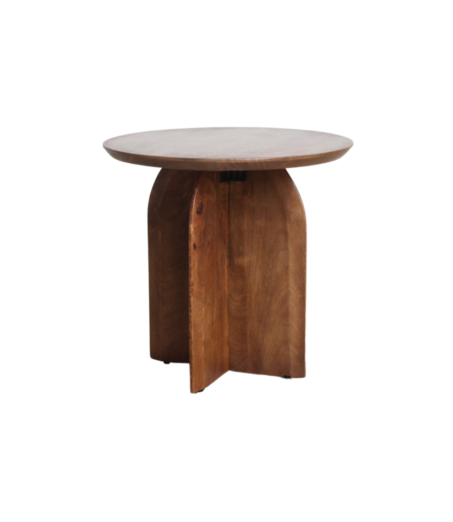 Bullnose mangohouten bijzettafel cross Ø 50 cm