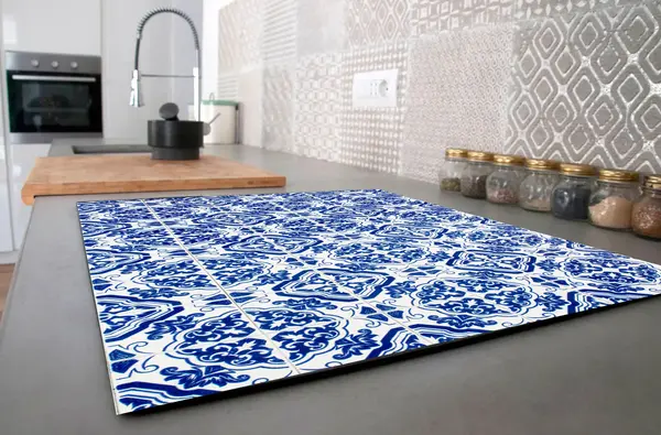 Induction protector  | Blue tiles tulips Induction protector  | Blue tiles tulips