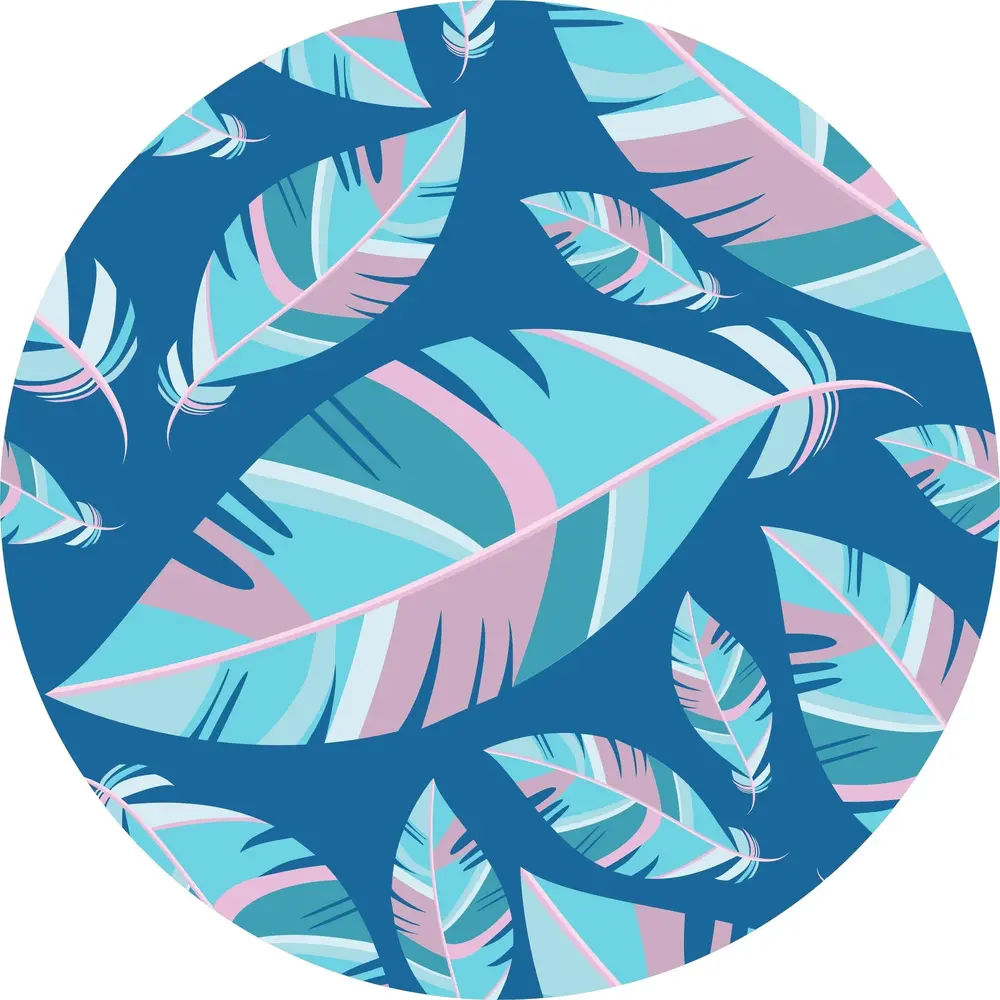 floorevents.com Vinyl round rug | Blue feathers