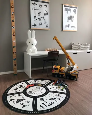 Spielteppich | Stadt schwarz-weiß rund
