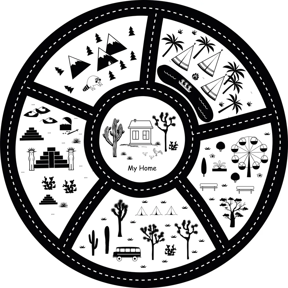 Speelkleed | stad zwart- wit rond