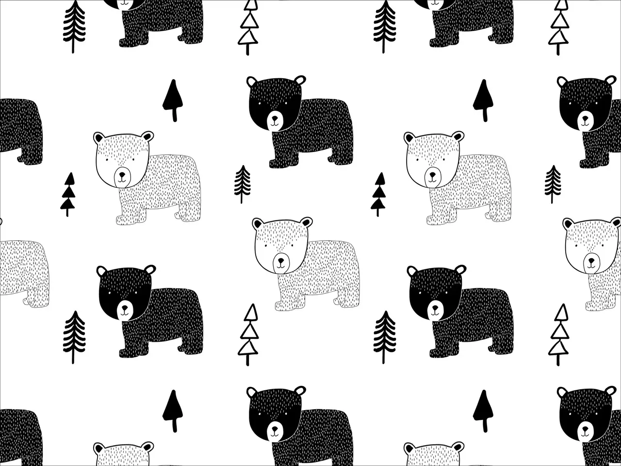 floorevents.com Kinderzimmerteppich Vinyl | Grizzly Schwarz-Weiß Bärchen