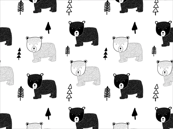 floorevents.com Kinderzimmerteppich Vinyl | Grizzly Schwarz-Weiß Bärchen