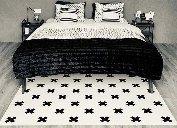 Vinyl rug | Kriss Kross, White with black crosses Vinyl rug | Kriss Kross, White with black crosses