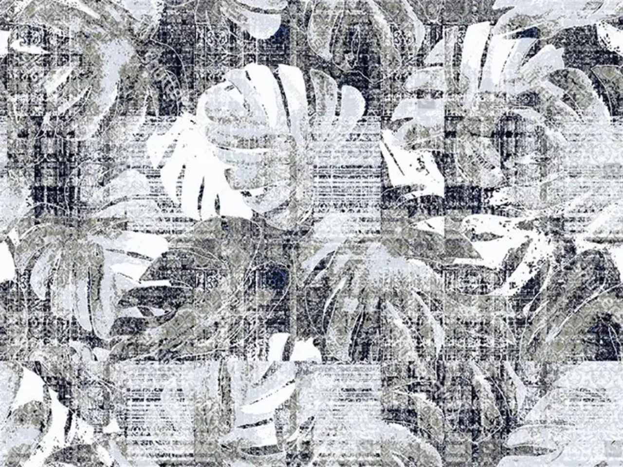 Vinyl rug | Leaves black/white Vinyl rug | Leaves black/white