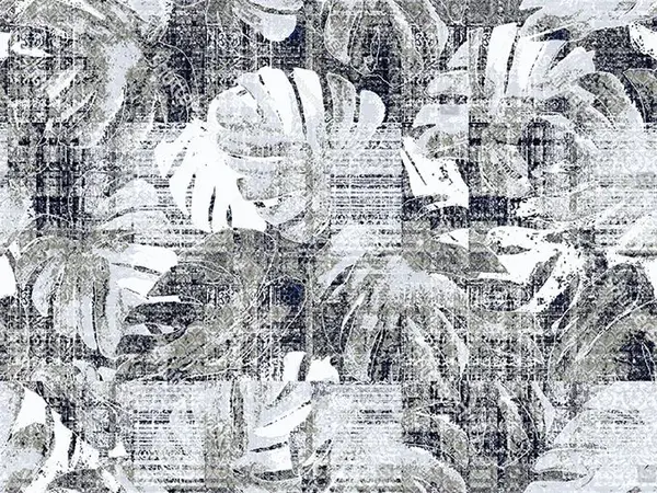 Vloerkleed vinyl | Leaves zwart/wit Vloerkleed vinyl | Leaves zwart/wit