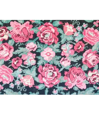 vloerkledenopvinyl Rug vinyl | Embroidered flowers pink/blue
