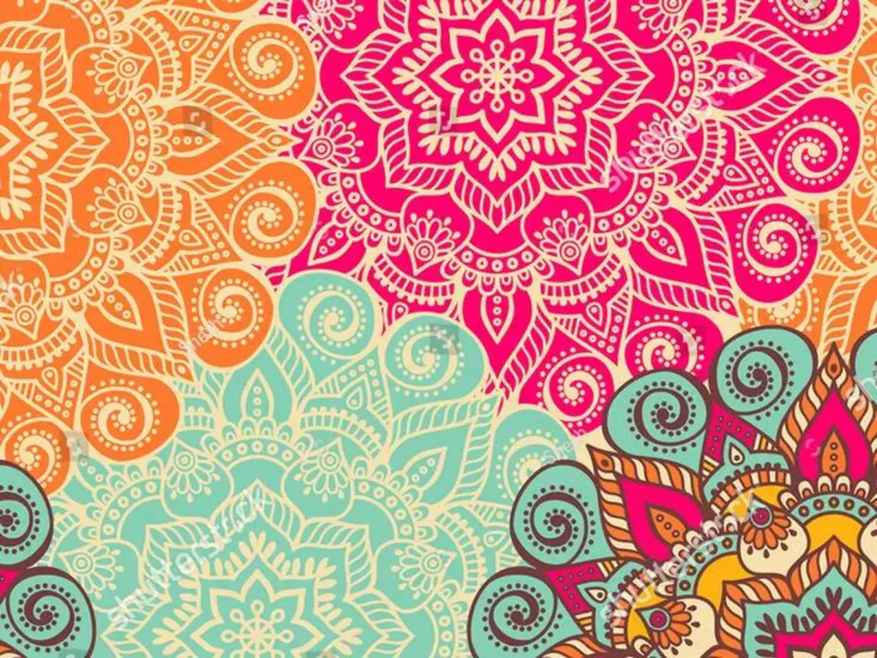 Vloerkleed vinyl | Mandala roze/oranje Vloerkleed vinyl | Mandala roze/oranje