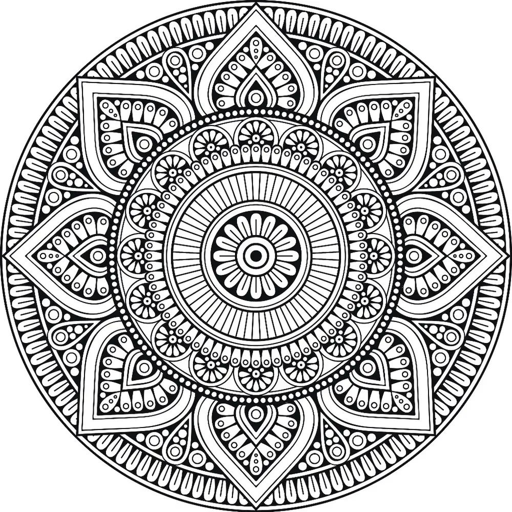 Vloerkleed vinyl rond | Mandala zwart/wit Vloerkleed vinyl rond | Mandala zwart/wit