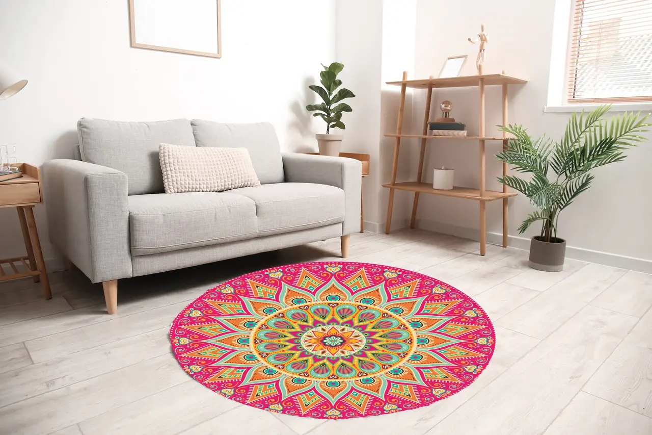 Vloerkleed vinyl rond | Mandala koraal Vloerkleed vinyl rond | Mandala koraal
