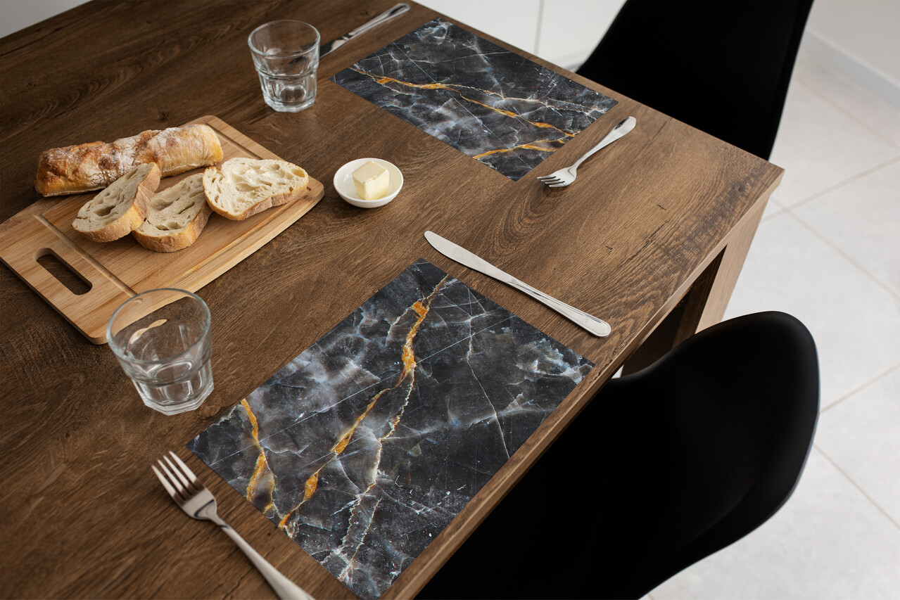 floorevents.com Tischset Vinyl | Dunkler und goldener Marmor