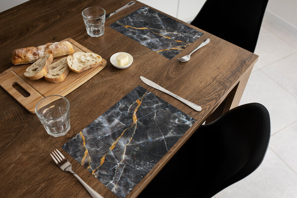 floorevents.com Tischset Vinyl | Dunkler und goldener Marmor