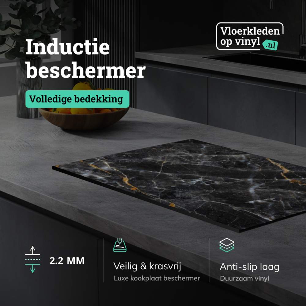 Inductie beschermer  | Dark en gold marble Inductie beschermer  | Dark en gold marble
