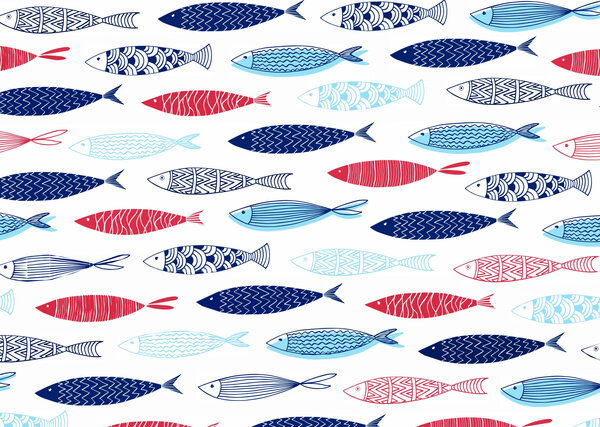 Tischset Vinyl | Fische rot/weiß/blau