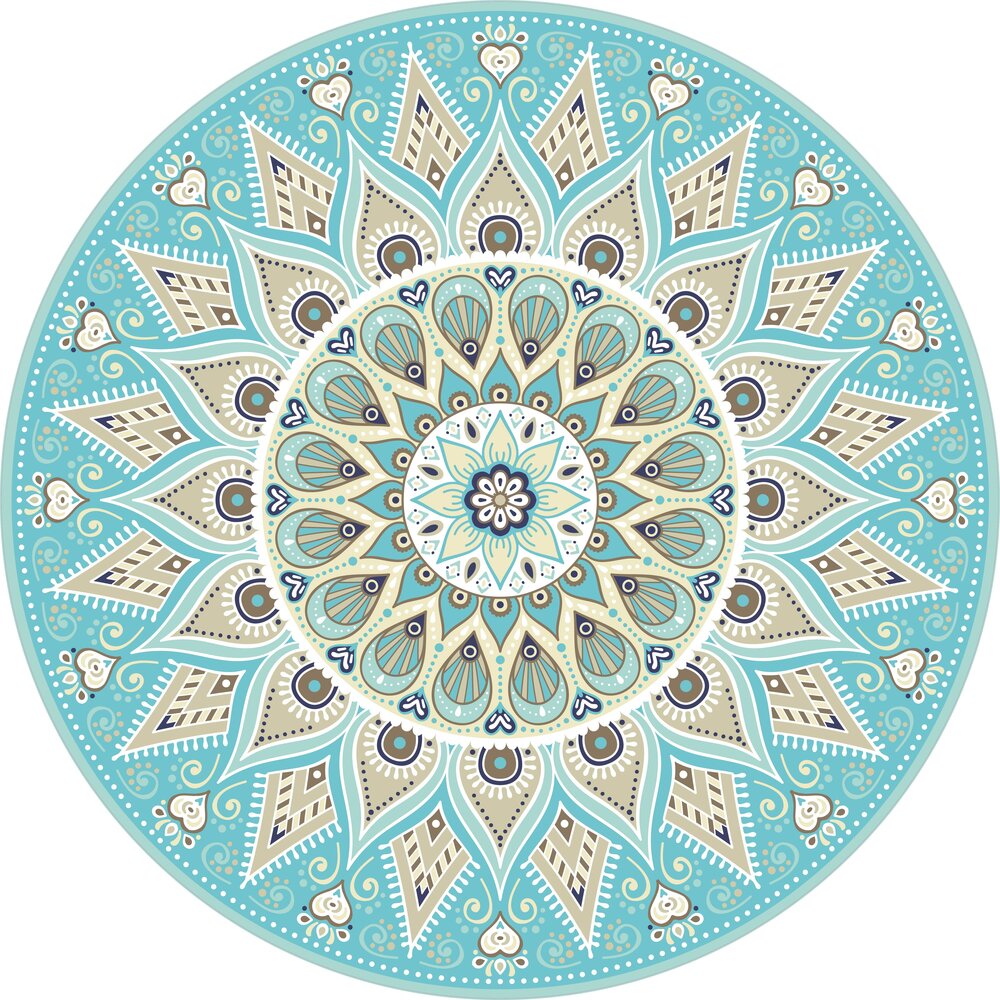 floorevents.com Vinyl round rug | Mandala aqua
