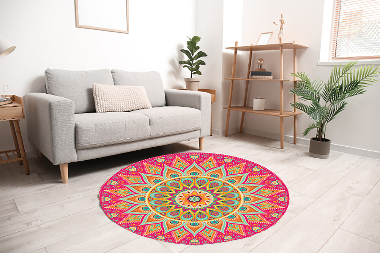 Vloerkleed vinyl rond | Mandala koraal
