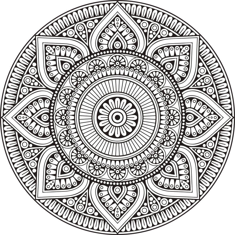 Vinyl round rug | Mandala black/white