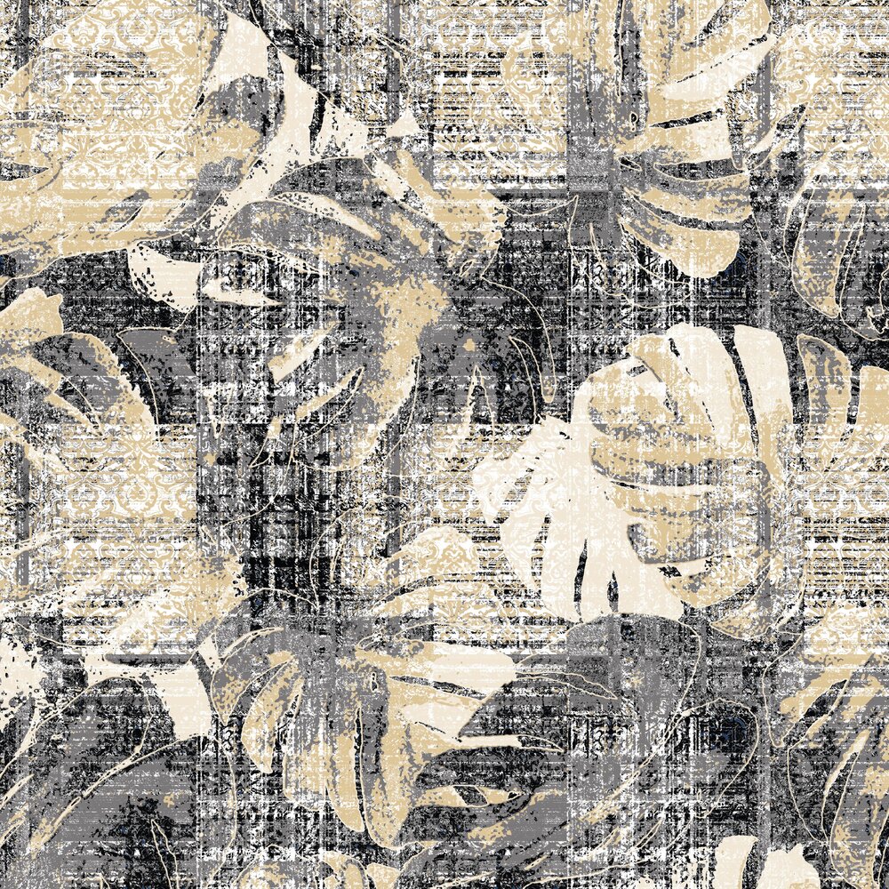 floorevents.com Vinylboden | Vintage-Blätter beige/grau/schwarz