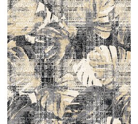 Vloerkleed vinyl | Vintage leaves beige/grijs/zwart