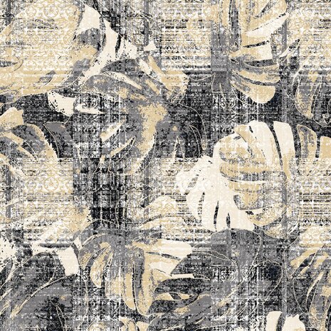 Vinyl rug | Vintage leaves beige/grey/black