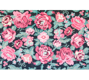 Vinyl rug |Embroidered flowers pink/blue Vinyl rug |Embroidered flowers pink/blue