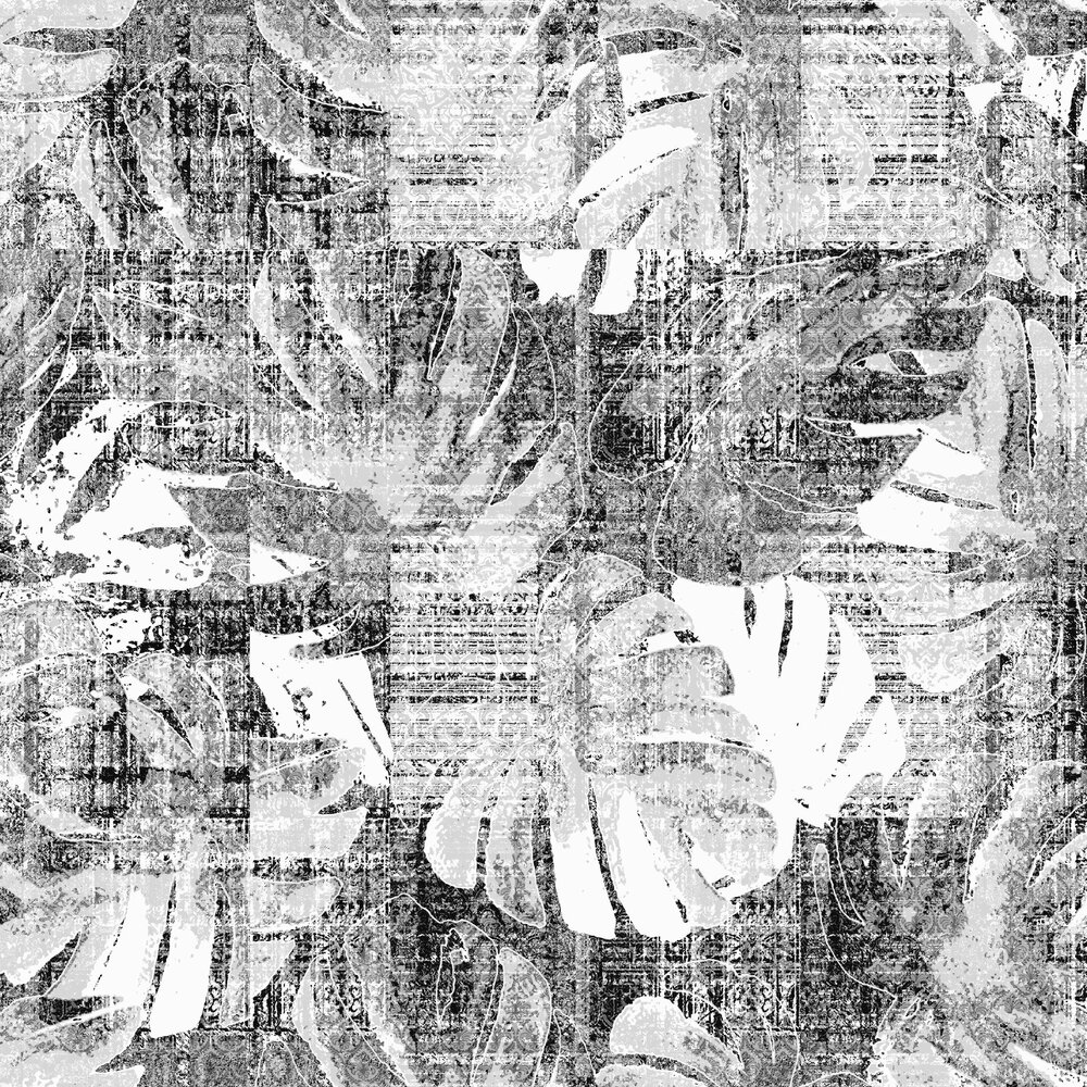 Vinyl rug | Leaves black/white